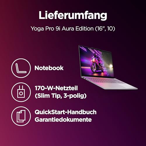 Lenovo Yoga Pro 9i Aura Edition Laptop | AI-PC | 16" 3.2K OLED | Intel Core Ultra 9 285H | 32GB RAM | 1TB SSD | NVIDIA GeForce RTX 5060 | Win11 Pro | QWERTZ Beleuchtet | Grau | 3 Jahre Premium Care