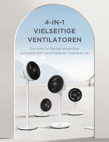Midea FG18-22LAPH Standventilator 4-in-1, Hoeheverstellbar, 110cm, Weiß | 549 ft3/min, 18m Reichweite, 75 Grad Horizontal, 90 Grad Vertikal, 3 Geschwindigkeiten, 30W
