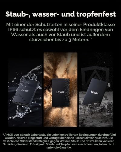 Lexar Portable SSD 1TB, bis zu 2000MB/s Lesen und Schreiben | USB 3.2 Gen 2x2, IP66 Wasser- und Staubschutz, kompatibel mit Mac/PC, iPhone 17 Pro, Kamera
