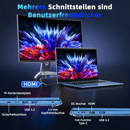 Liuord Laptop 18,5 Zoll 16GB RAM 256GB SSD, AI Unterstützung Notebook Core i3 (bis zu 3,9 GHz), 8000mAh Akku, Win, WiFi 6, FHD Display 180° Betrachtungswinkel, HDMI, USB-C Multifunktionsanschluss
