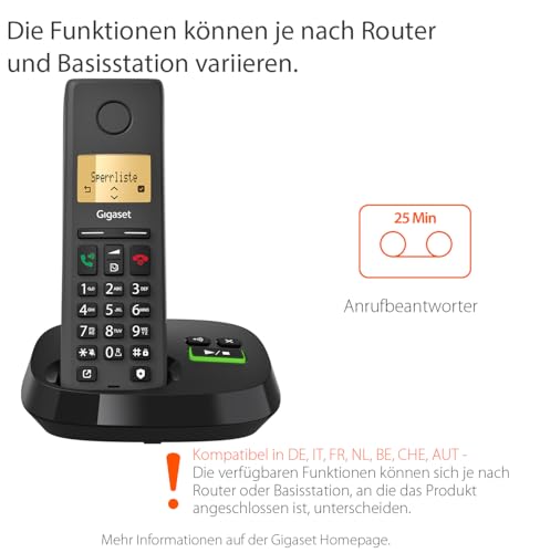 Gigaset Pure 220A Trio - 3 Schnurlose DECT-Telefone mit Anrufbeantworter - mit Call-Block-Taste und Freisprechfunktion - 80 Kontakten, anthrazit schwarz [Kompatibel in DE, IT, FR, NL, BE, Che, AUT]