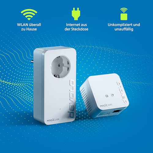 devolo Magic 1 WiFi mini Starter Kit, WLAN Powerline Adapter, bis zu 1.200 Mbit/s, WLAN Verstärker, 1x LAN Anschluss, dLAN 2.0, weiß