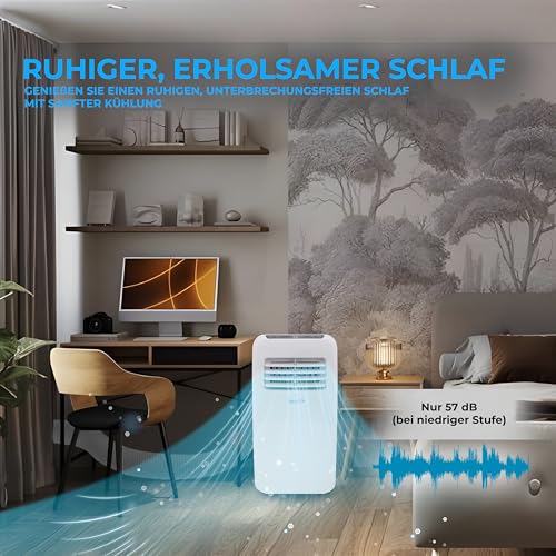 SereneLife Mobile Klimaanlage 3,5 kW 12000 BTU – Klimaanlage mit Heizfunktion | Für Zimmer bis 37 m² | Leise 42 dB Klimagerät mit Entfeuchter, Lüfter, Fernbedienung