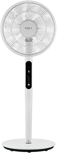 VIOLA Leiser Standventilator mit Fernbedienung, leistungsstarker digitaler Motor, geringer Stromverbrauch, 19 W, 7 Flügel, 9 Geschwindigkeiten, Oszillation 120 °, vertikale Drehung, Turbo, Timer