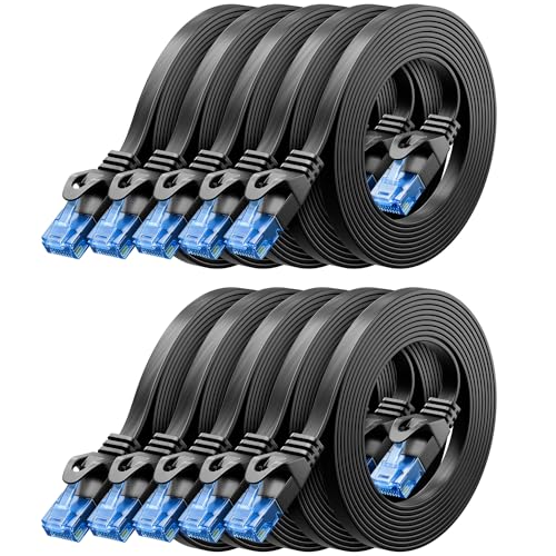 deleyCON 2m CAT6 Flaches Netzwerkkabel RJ45 1000 Mbit, 10 Stück - Schwarz