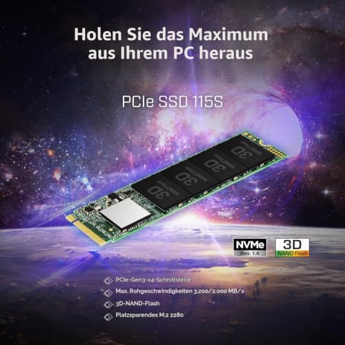 Transcend 250GB MTE115S PCIe 3.0 M.2 2280 SSD, 3000 MB/s, stromsparend | Interne NVMe Gen3x4 SSD für Laptops und Desktop-PCs, SLC-Cache
