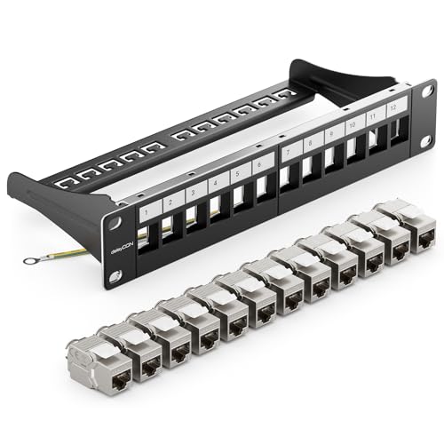 deleyCON 12 Port CAT 8 Patchpanel Set 10 Zoll 1 HE 40 Gbit/s 2000MHz