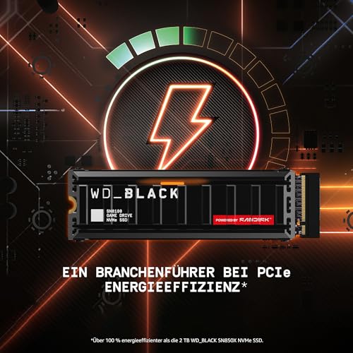 WD_Black SN8100 1 TB PCIe 5.0x4 NVMe M.2 SSD mit Kühlkörper (Lesegeschwindigkeiten von bis zu 14.900 MB/s, Schreibgeschwindigkeiten von bis zu 11.00MB/s, TLC 3D CBA NAND) - Powered by SANDISK