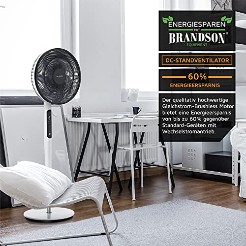 Brandson - DC Standventilator energiesparend ECO - Sieger Ventilatoren 2026 - Fernbedienung - Brushless Silent Motor - sehr leise – Oszilation 60° 90° 120° - 9 Stufen - Turbo Modus - weiß