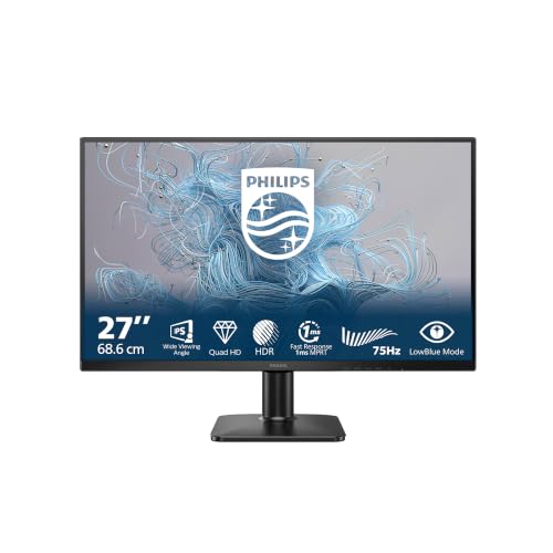 PHILIPS 27E2N1500L 27 Zoll QHD Monitor, 75Hz, IPS, 1ms MPRT Adaptive Sync HDR10 Höhenverstellung (2560x1440,HDMI 1x1.4,DP 1x 1.4) Schwarz