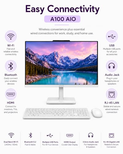 Lenovo All-in-One-Desktop, Intel ultraschnelle 4-Core CPU, 61 cm (24 Zoll) FHD-Display, 8 GB RAM, 256 GB PCIe SSD On Board plus 512 GB HDD extern | Wi-Fi 6| Bluetooth | RJ-45 | Windows 11 | HDMI |