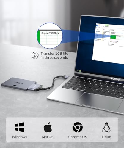 JSAUX SATA auf USB Adapter für 2.5 Zoll SSD und HDD Festplatten | USB 3.0 zu SATA III Festplatten Adapter Nylon Kabel [Unterstützt UASP] Kompatibel mit Windows, MacOS, ChromeOS, Linux-Grau