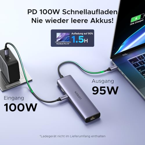 UGREEN USB C Hub Ethernet, Docking Station 4K HDMI, PD100W, 3*USB A 3.0 | Revodok 1061 USB C Dock kompatibel mit iPhone 17/16, MacBook Pro M4, Mac mini M4, iPad, Surface, Galaxy S24, Steam Deck