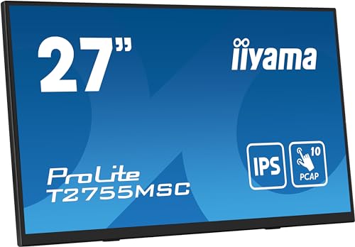iiyama Prolite T2755MSC-B1 Full-HD IPS PCAP Touchscreen-Monitor | 68,6 cm, 27", 10 Punkt Multitouch, kapazitiv, HDMI, DP, Audio-out, USB3.2, Lautsprecher, 7H, Anti-Fingerprint, VESA, schwarz