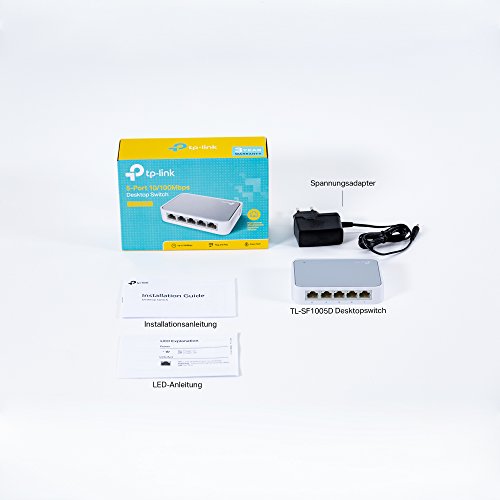 TP-Link TL-SF1005D 5-Port Fast Ethernet-/Netzwerk-/LAN Switch (10/100Mbit/S, Automatische Geschwindigkeits- und Duplexanpassung, Plug-und-Play, Auto-MDI/MDIX, lüfterlos) Weiß