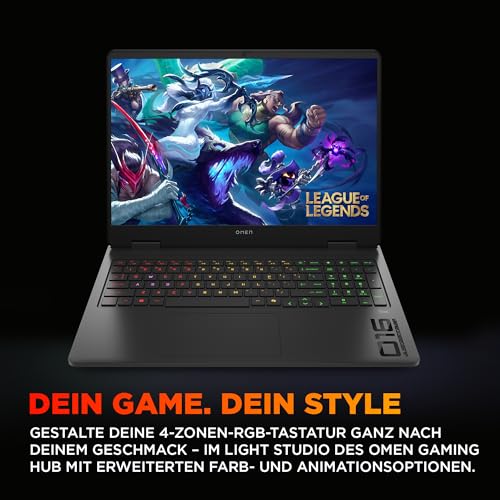OMEN Gaming Laptop, 16" WUXGA Display 1920×1200, 16:10, 144Hz, AMD Ryzen 9 8940HX, NVIDIA GeForce RTX 5070, 32GB RAM, 1TB SSD, Win 11, 4-Zonen-RGB-QWERTZ Wi-Fi 6, Shadow Black, inkl. 3 Monate GamePass