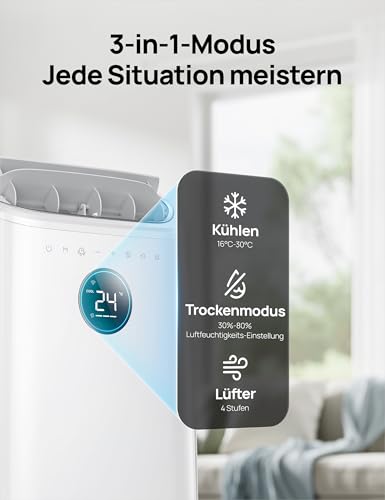 Dreo Tragbare Klimaanlagen, 10.000 BTU AC Einheit für Schlafzimmer mit Drainagefreier Kühlung, APP/Stimme/Fernbedienung, 24h Timer mit Ventilator & Luftentfeuchter, AC515S