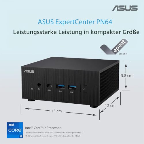ASUS ExpertCenter PN64-S7013MD Mini PC (Intel Core i7-12700H Prozessor, Intel Iris XE Grafik, 16GB DDR5 RAM, 512GB M.2 NVMe PCIe 4.0 SSD, WiFi 6E)