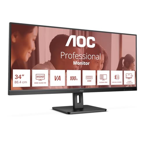 AOC U34E2M - 34 Zoll WQHD Monitor, 100 Hz, 4 ms, Adaptive Sync (3440x1440, HDMI, DisplayPort) schwarz