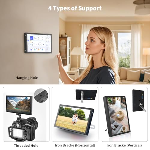 Aurevita 7 Zoll Mini Monitor HDMI, tragbarer VGA-Monitor mit AV BNC 1024×600 LCD-Bildschirm mit eingebauten Lautsprechern, 178° Blickwinkel IPS, Multifunktions-Mini-Display für Raspberry Pi PC/TV/DVD