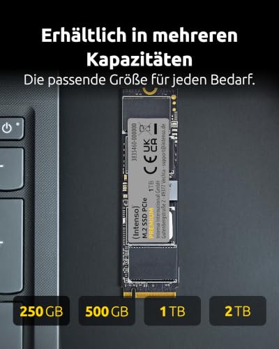 Intenso 250GB M.2 SSD PCIe Premium, bis zu 2100 MB/s, (PCI Express Gen.3x4 NVMe 1.3, Solid State Drive)