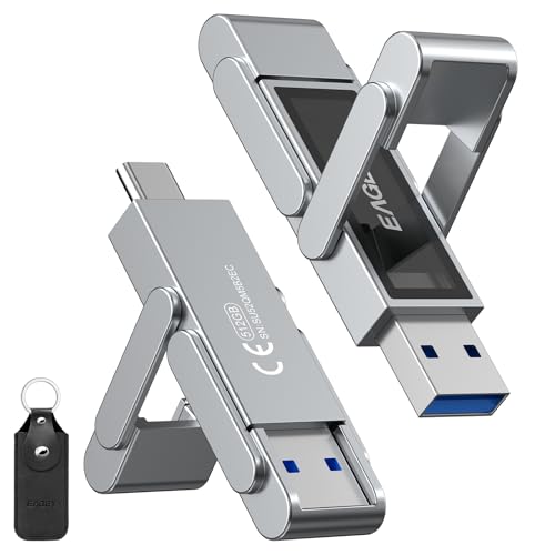 512GB Dual Drive USB C Stick, bis zu 400 MB/s, Typ-C & USB-A Speicherstick, USB 3.2 Speicherstick für iPhone 15/16/17, Android Handy, Tablet, Laptop und Mac, Metallgehäuse, Titangrau