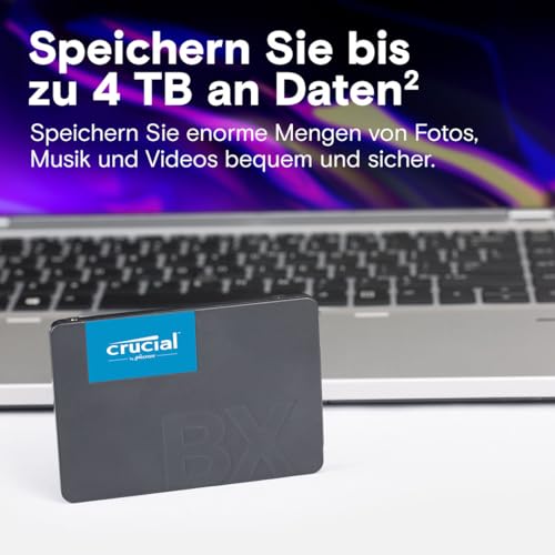 Crucial BX500 SATA SSD 1TB, 2,5" Interne Festplatte, bis zu 540 MB/s, 1TB SSD kompatibel mit Laptop und Desktop (PC), 3D NAND, Dynamische Schreibbeschleunigung - CT1000BX500SSD101