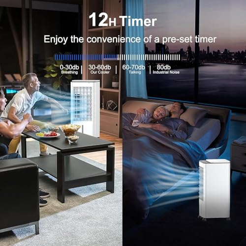 Tragbare Klimaanlage Heizung, 4 in 1 Verdunstungskühler mit Luftbefeuchter, 7000 BTU, Fernbedienung, 12H Timer, 3 Geschwindigkeiten, 120 Oszillation für Heimbüro, kein Schlauch erforderlich