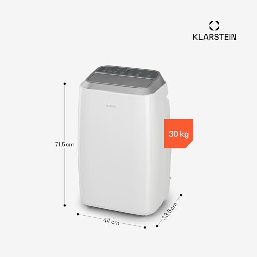 Klarstein Mobile Klimaanlage mit Abluftschlauch, 4-in-1 Klimagerät mit Ventilator, Luftentfeuchter & Nachtmodus, Kleine & Portable Klimaanlage für Wohnung & Büro, Niedriger Verbrauch, 12000 BTU