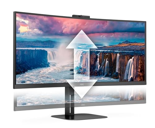 AOC CU34V5CW/BK 34 zoll Curved, UW-QHD USB Hub Monitor, 100Hz, VA Panel, 4ms GtG, , Webcam, FreeSync, Höhenverstellung,Lautsprecher,(3440x1440 HDMI 1x 2.0 DP 1x 1.2)Schwarz