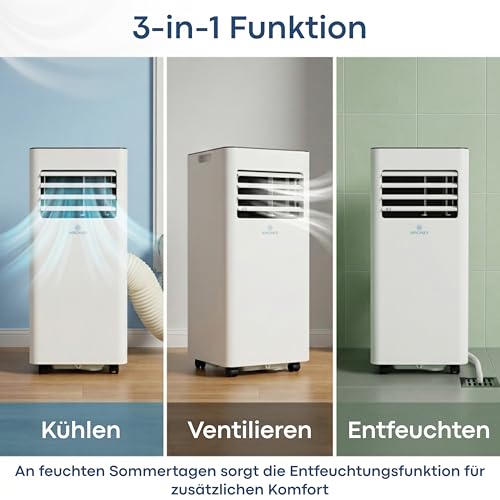 Aironex Mobiles Klimagerät 7000 BTU – Klimaanlage Weiß – Klimagerät mit Fensterabdichtung – Leise Klimaanlage mit Fernbedienung – Mobiles Klimagerät für Schlafzimmer, Wohnzimmer und Büro