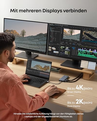 Anker 565 11-in-1 USB C Hub, Dual-Monitor Docking-Station mit 4K@60Hz | 10 Gbps USB C & USB A Datenports, DisplayPort, 85W PD, 2 USB 2.0 Daten, Ethernet, AUX, microSD & SD, Für MacBook Pro und mehr