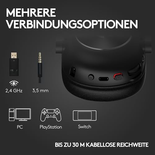 Logitech G PRO X 2 Lightspeed Wireless Gaming-PC-Headset, Schwarz | Abnehmbares Mic, 50mm-graphentreiber, DTS:X 2.0–7.1 surround, Bluetooth/USB/3,5-mm-aux, PC-Headset, PS5, PS4, Nintendo Switch