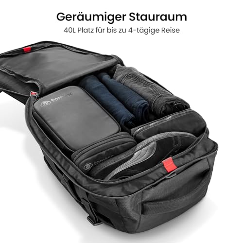 tomtoc 40L Reiserucksack TSA Freundlich Handgepäck Rucksack Travel Backpack | Groß Rucksack für 15,6-17 Zoll Laptop, Flug Genehmigt Bordgepäck Spritzwassergeschützt Kabinenrucksack für Reise Weekender