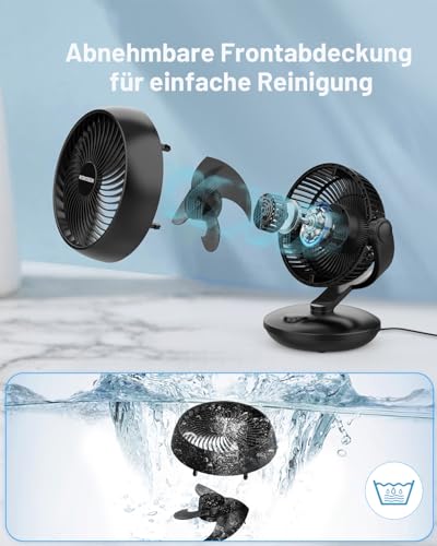 WOWDSGN Ventilator Leise 22dB Mit 6 Stufen & Display - 9-Stunden-Timer, Leistungsstarker 3D Turbo-Luftzirkulator - 100° & 80° Oszillation - Tischventilator für Schlafzimmer Wohnzimmer Büro Küchen