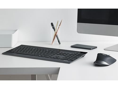 Rapoo 9900M Tastatur Maus Set Kabellos - Bluetooth & 2.4G USB Wireless, Multi Device bis 4 Geräte, Aluminium Gehäuse flach, Akku wiederaufladbar, Daumenscrollrad, QWERTZ Layout Deutsch, schwarz