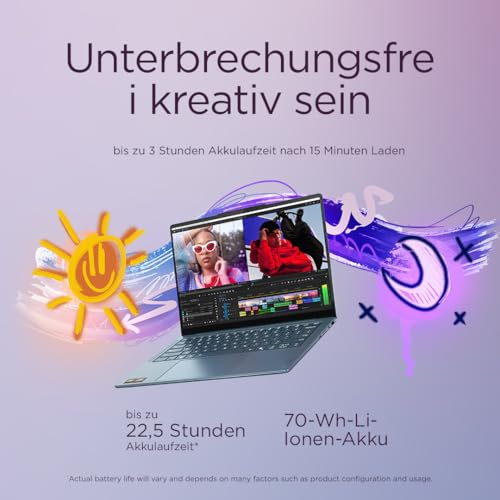 Lenovo Yoga Slim 7 Laptop | Copilot+ PC | 14" 2.8K WUXGA OLED Display | AMD Ryzen AI 5 340 | 16GB RAM | 512GB SSD | AMD Radeon Grafik | Win11 | QWERTZ | Tidal Teal | 3 Monate Premium Care