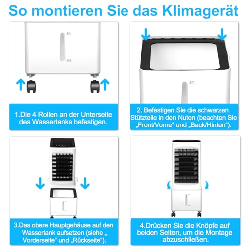 Klimaanlage Mobil, 14L Klimaanlage ohne Abluftschlauch mit 3 Modus, 12H Timer, 60W, 40dB, 120°Oszillation, Abnehmbare Wassertank, Fernbedienung, Leise Klimagerät Air Conditioner für Wohnung Zimmer
