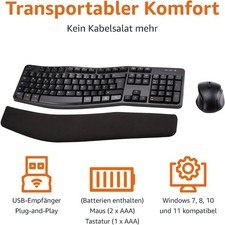 Amazon Basics Ergonomische kabellose Tastatur und Maus DE