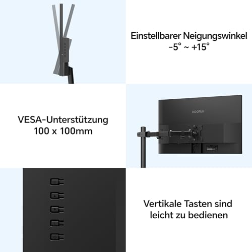 KOORUI E2711F 27 Zoll Monitor FHD 100Hz IPS AdaptiveSync HDMI EyeCare VESA | 1920x1080, -5°~15° neigbar, VGA, ultradünnes Design, Augenschutz
