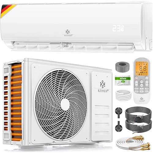 KESSER® Split Klimaanlage Set Quick Connect – WiFi & App Klimagerät mit Heizfunktion & Kühlmodus Wandklimaanlage, mit Kupferleitung 12000 BTU 3,4 kW Kältemittel R32 Inkl. Montagematerial