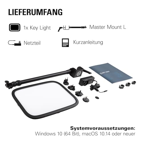Elgato Key Light, professionelle Studioleuchte, 2800 Lumen | WLAN-App-Steuerung, 2900-7000K Farbtemperatur, 160 OSRAM-LEDs, Opalglas-Diffusion, Tischklemme