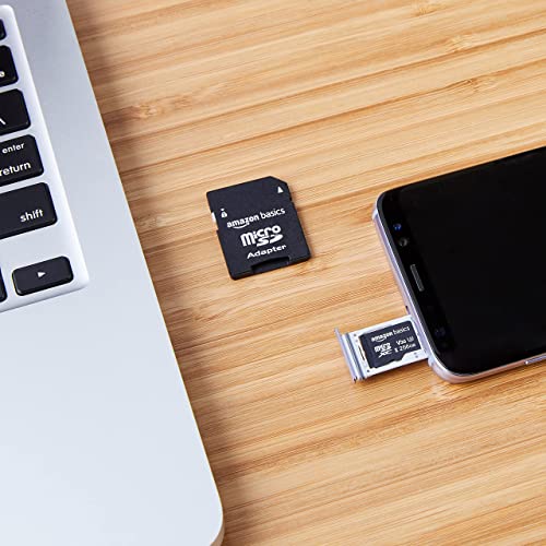 Amazon Basics microSDXC-Speicherkarte mit Adapter in voller Größe, A2, U3, Lesegeschwindigkeit bis zu 100 MB/s, 256 GB, Schwarz