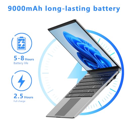 16-Zoll-Laptop,8GB DDR RAM, 256GB SSD tragbarer Laptop,erweiterbar auf 1 TB,AMD A9-9400 Radeon R5 Prozessor bis zu 3,2 GHz,9000-mAh-Akku,USB-3.0-Schnittstelle,Dual-Band-WLAN, Webcam, schlankes Laptops