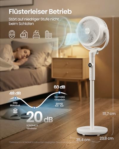 SONGMICS Standventilator, leise 20 dB, mit Fernbedienung, höhenverstellbar | Luftzirkulator, 120° und 135° Oszillation, 15 Geschwindigkeiten, 15 Std. Timer, wolkenweiß, ISLAND Kollektion XFC002W1EU