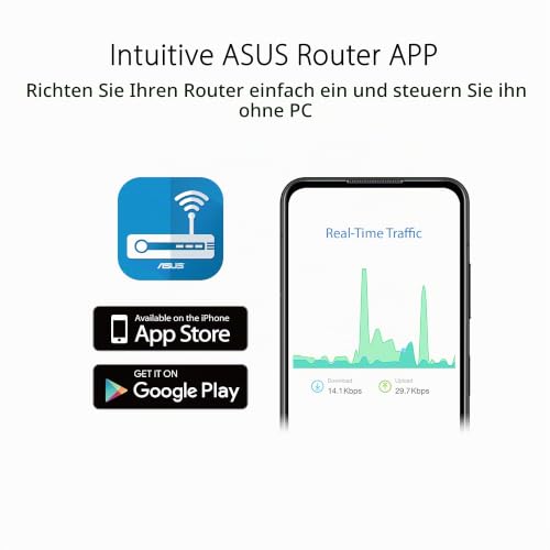 ASUS RT-AX52 AX1800 AiMesh kombinierbarer Router | WiFi 6, 1800 Mbit/s, Instant Guard, integriertes VPN, WPA3
