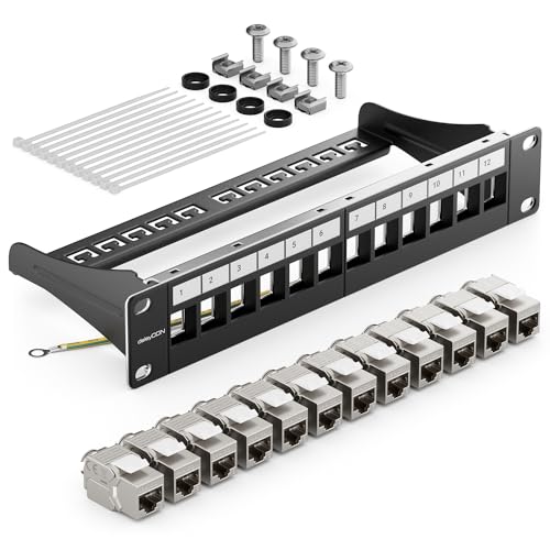 deleyCON 12 Port CAT 8 Patchpanel Set 10 Zoll 1 HE 40 Gbit/s 2000MHz