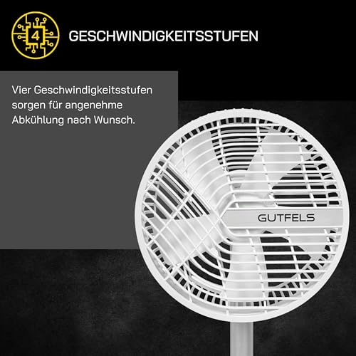 GUTFELS Tischventilator VENTI 3020 R, 20 cm Ø, USB Ventilator mit 4.000 mAh Akku, Touchbedienung, 4 Geschwindigkeiten