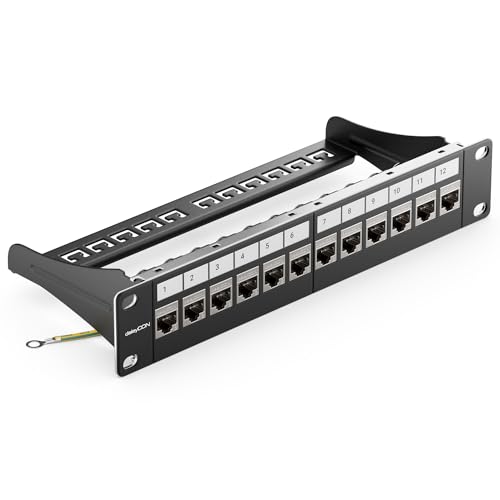 deleyCON 12 Port CAT 8 Patchpanel Set 10 Zoll 1 HE 40 Gbit/s 2000MHz
