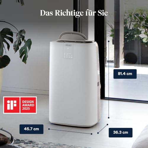 De'Longhi Pinguino GentleJet PAC AP98 mobile Klimaanlage, leise & tragbar, 11.500 BTU/h, für Räume bis zu 100m³, Entfeuchter, A+, 24 H Timer, Fernbedienung, 2.7kW, Klimagerät, Weiß